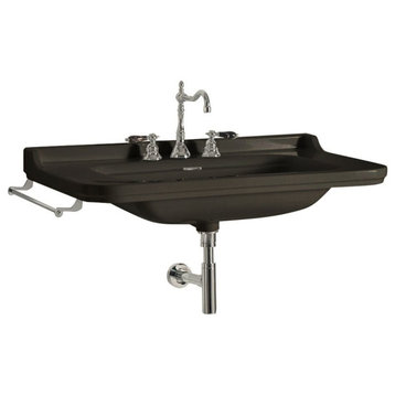 Waldorf 4142 Wall Mount Bathroom Sink, Glossy Black With Three Faucet Holes