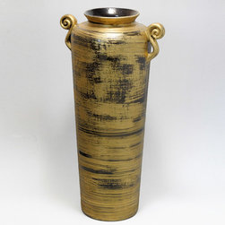 ポルトガル製 トール フラワーベース 花瓶 陶器 高級 アンティーク調 壺 金 黒 高さ71cm - 商品