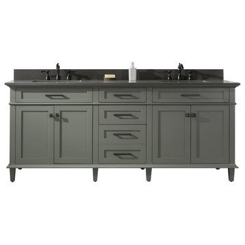80" Green Double Single Sink Vanity Cabinet With Blue Lime Stone Quartz Top