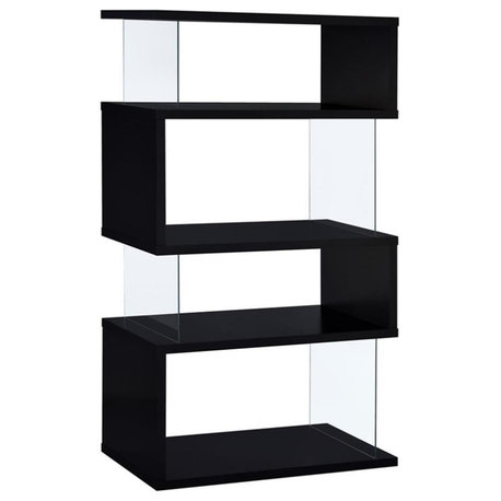 Bowery Hill 4-Shelf Asymmetrical Snaking Contemporary Wood Bookcase in Black