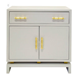 Worlds Away Marcus Lacquer Cabinet Grey With Gold Handles - Kitchen Cabinetry