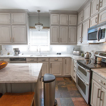 Gray painted kitchen cabinets