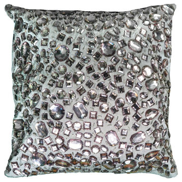 Silver Glam Faux Crystal Jewels Throw Pillow