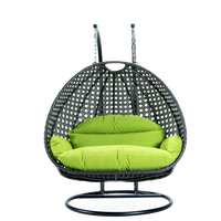 2 Person Charcoal Wicker Double Hanging Egg Swing Chair, Light Green