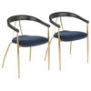 Vanessa Contemporary Chair, Gold Metal/Blue Velvet, Black Wood Accent, Set of 2