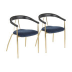 Vanessa Contemporary Chair, Gold Metal/Blue Velvet, Black Wood Accent, Set of 2