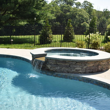 New Pool, Fireplace, retaining walls, Deck plantings