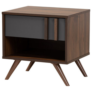 Colwyn Two-Tone Gray and Walnut Wood 1-Drawer Nightstand