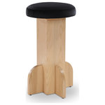 Meridian Furniture - Wyatt Velvet Upholstered Stool, Black - Give guests to the home bar or kitchen counter a unique place to sit with this Wyatt velvet bar or counter stool. This uniquely shaped stool catches the eye with ease, thanks to its art deco styling and its luxe black velvet cushioned seat. It's made from a combination of ash wood and veneer, so it's sturdy and stout. The natural finish lets this stool seamlessly blend with your existing furnishings for a look of cohesive sophistication.