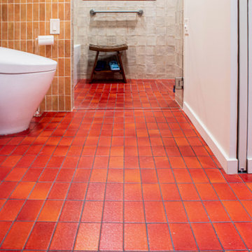 Mid-Century Modern Masterbath with Tiled Shower, Bedroom Shelving, Loft, Closet