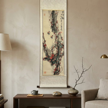 Oriental Pink Blossom Flowers Vertical Scroll Painting Wall Art GB401S f375