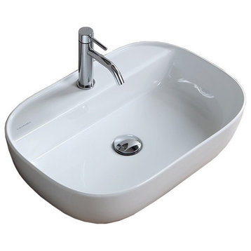 22" Oval White Ceramic Vessel Sink, 1-Hole