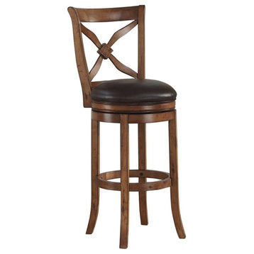 Bowery Hill 30" Traditional Wood/Bonded Leather Swivel Bar Stool in Light Oak