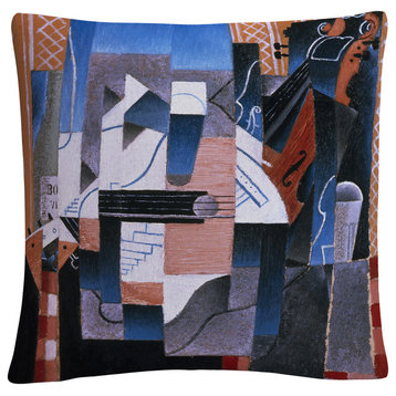 Juan Gris 'Still Life With Violin And Guitar' 16"x16" Decorative Throw Pillow