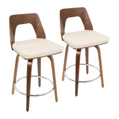 LumiSource Trilogy Counter Stool, Walnut/Cream PU Leather, Set of 2