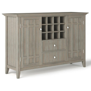 Simpli Home Bedford Wood 54" Transitional Sideboard Buffet and Wine Rack in Gray