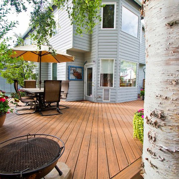 Outdoor Living Spaces Created from Angled Front Deck and Back Decks