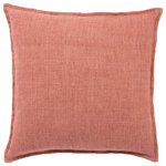 Jaipur Living - Jaipur Living Blanche Solid Red 22" Throw Pillow, Down Fill - The Burbank collection infuses homes with understated elegance, perfect for rustic and coastal spaces alike. The oversized Blanche pillow is crafted of 100% linen and features soft, inviting flange for added texture and charm. In a vibrant yet subtly faded red hue, this versatile accent brightens rooms with relaxed style.