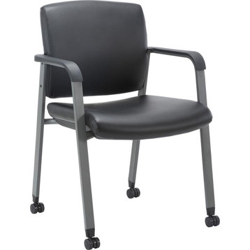 Lorell Healthcare Guest Chair with Casters - Vinyl Seat - Vinyl Back - Steel...