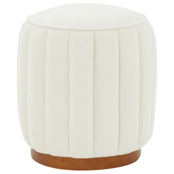 Couture Sherrie Round Tufted Ottoman, Ivory/Walnut