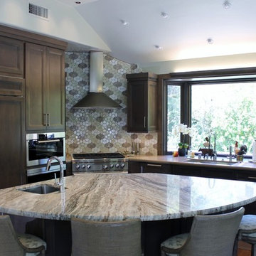 Transitional kitchen and dining area