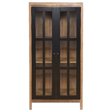 LuxenHome Natural Wood Glass 2-Door 47.25" H Accent Curio Cabinet