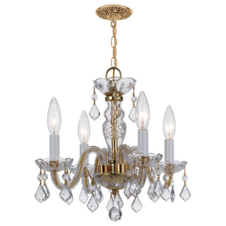 Traditional Crystal 4 Light Clear Swarovski Strass Crystal Brass Mini Chandelier