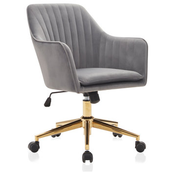 Modern Home Office Chair 360 Swivel, Tufted Velvet Desk Chair, Gray/Gold