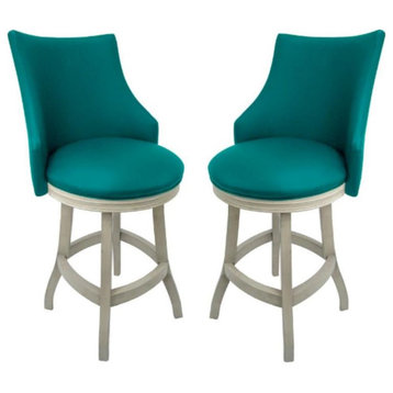 Home Square 26" Wood Counter Stool in Teal Blue & White - Set of 2