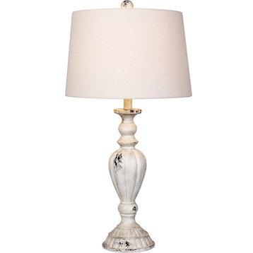 Distressed Candlestick Resin Table Lamp - Cottage Antique White