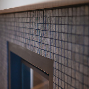 Blue Metallic Mosaic Tile Gas Fireplace