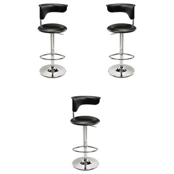 Home Square Adjustable Faux Leather Bar Stool in Black - Set of 3