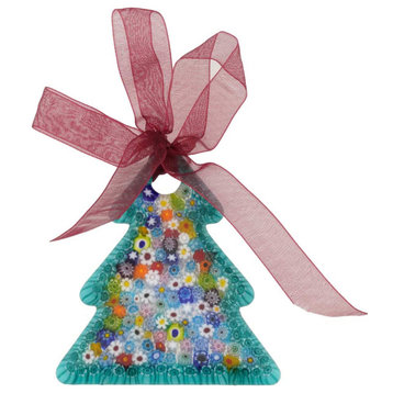 Glass Of Venice Murano Glass Christmas Tree Hanging Ornament With Ribbon Aqua Gr