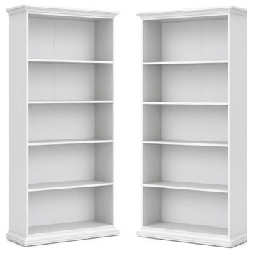 Home Square 5 Shelf Modern Wood Bookcase Set in White (Set of 2)