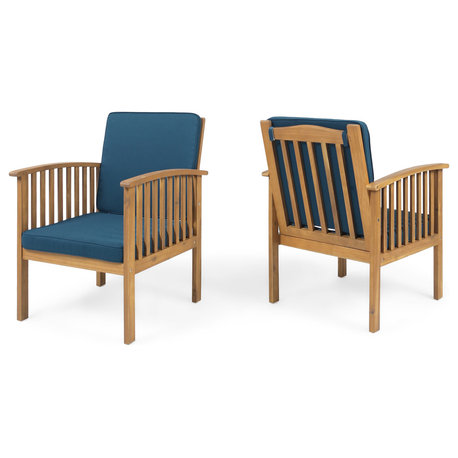 GDF Studio Ray Acacia Outdoor Acacia Wood Club Chairs, Set of 2, Brown Patina Finish/Dark Teal