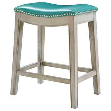 Baylor Bonded Leather Counter Stool Mystique Gray Frame, Turquoise (Set Of 2)