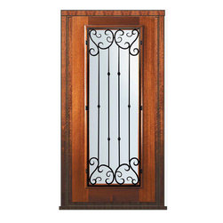 Prehung Single Door 80 Wood Mahogany Valencia Full Lite Wrought Iron - Front Doors