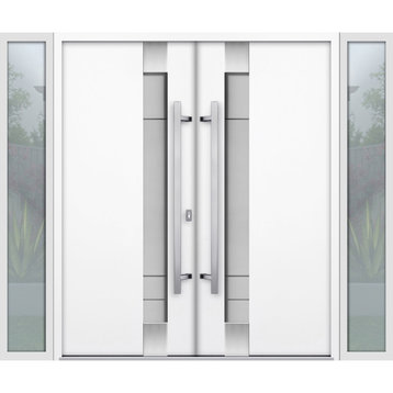 Exterior Prehung Metal Double Doors Deux 1713 WhiteFrosted Glass 2 s Black Right