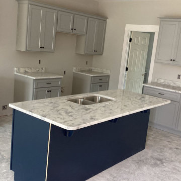 Two-Tone Cabinets + Fantastic White Dolomite Kitchen Countertops