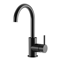 MEIR MATTE BLACK ROUND GOOSENECK BASIN MIXER WITH COLD START - Bathroom Sink Taps