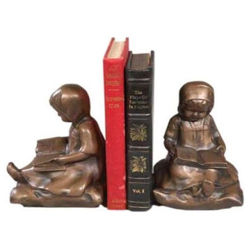 Bookends Young Girl Reading Traditional Hand Painted OK Casting USA