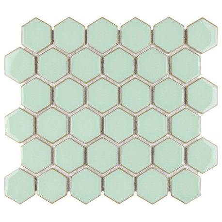 Hudson Due 2" Hex Light Green Porcelain Floor and Wall Tile