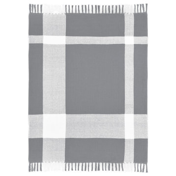 Gray Woven Cotton Checkered Throw Blanket