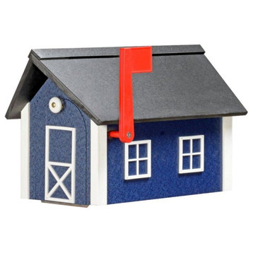 Poly Roof Standard Mailbox with Black Roof, Patriot Blue & White