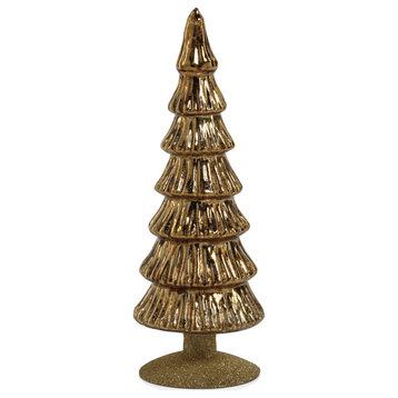 Merrigan 10.75" Gold Glass Tree on Gold Glitter Base, Set of 2