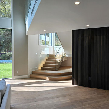 Project #129 | Modern White Oak Staircase with Slanted Risers