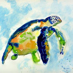 Betsy Drake - Blue Sea Turtle Door Mat 18x26 - These decorative floor mats are made with a synthetic, low pile washable material that will stand up to years of wear. They have a non-slip rubber backing and feature art made by artists Dick Hamilton and Betsy Drake of Betsy Drake Interiors. All of our items are made in the USA. Our small door mats measure 18x26 and our larger mats measure 30x50. Enjoy a colorful design that will last for years to come.
