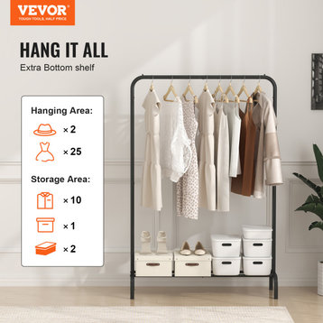 VEVOR Clothes Rack Heavy Duty Clothing Garment Rack With Hanging Rod Bedroom