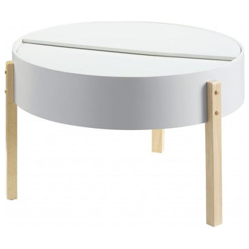 Scandinavian Coffee Table, Natural Wooden Legs With Round Shaped Top, White