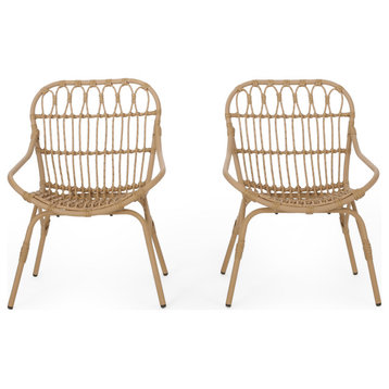 Barrister Outdoor Wicker Accent Chairs, Set of 2, Light Brown